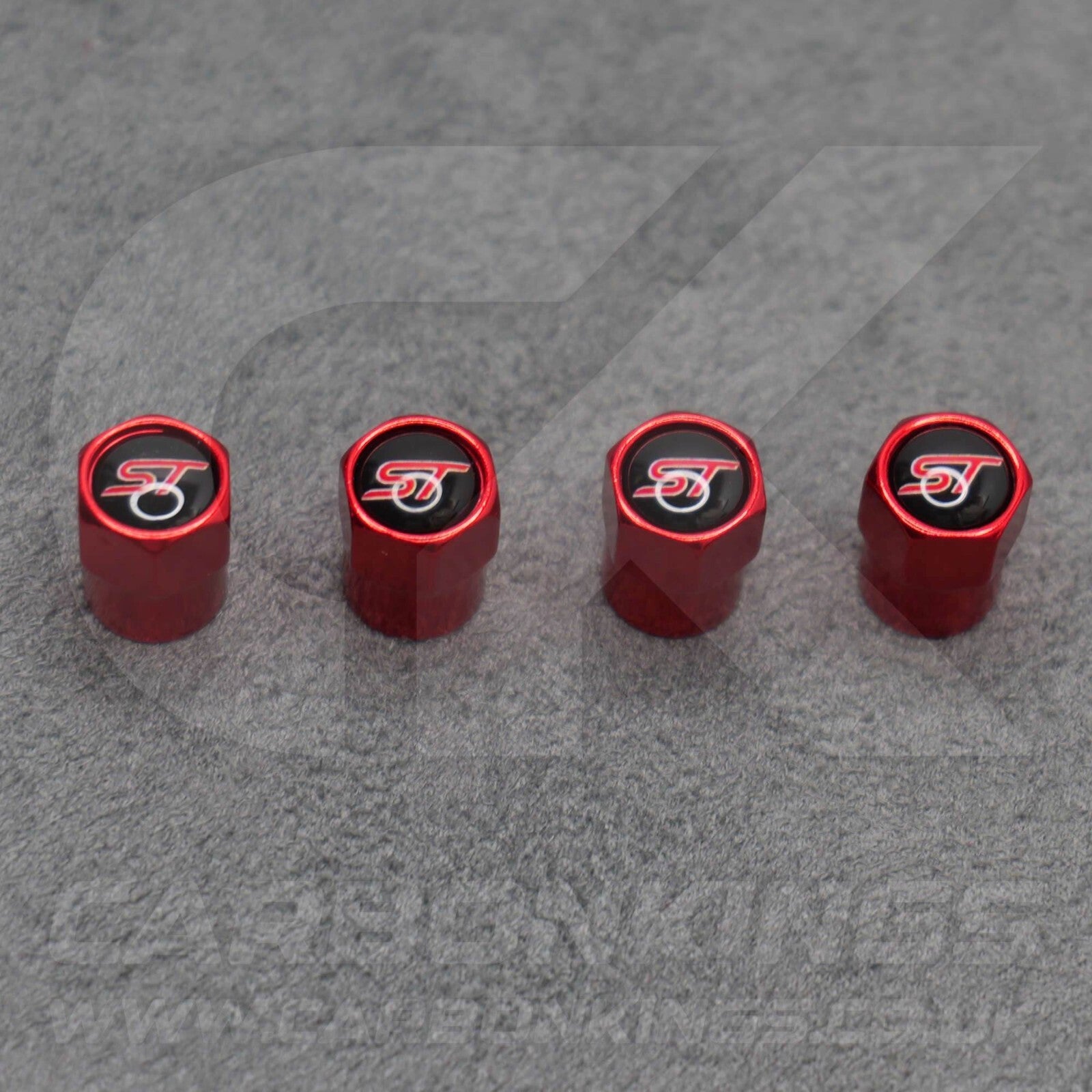 Ford ST Sport Red Anodised Wheel Valve Dust Caps Set Fiesta Focus Edge Puma