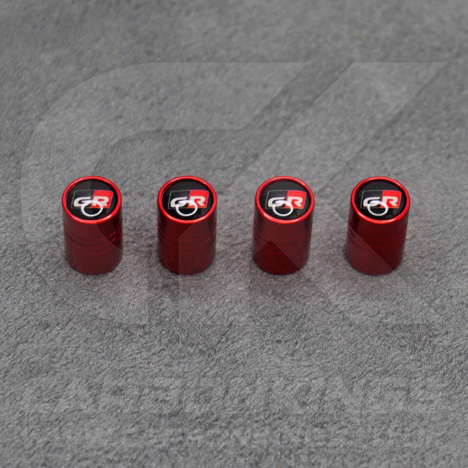 Toyota GR Gazoo Racing Red Anodised Wheel Valve Dust Caps Set Yaris GR86 Supra