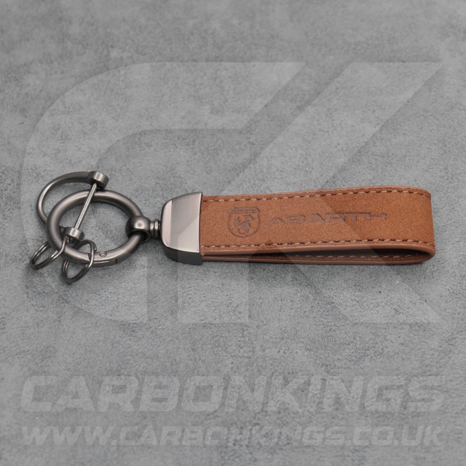Fiat Abarth Brown Suede Key Ring Chain Alcantara Stitched 500 595 695 Punto