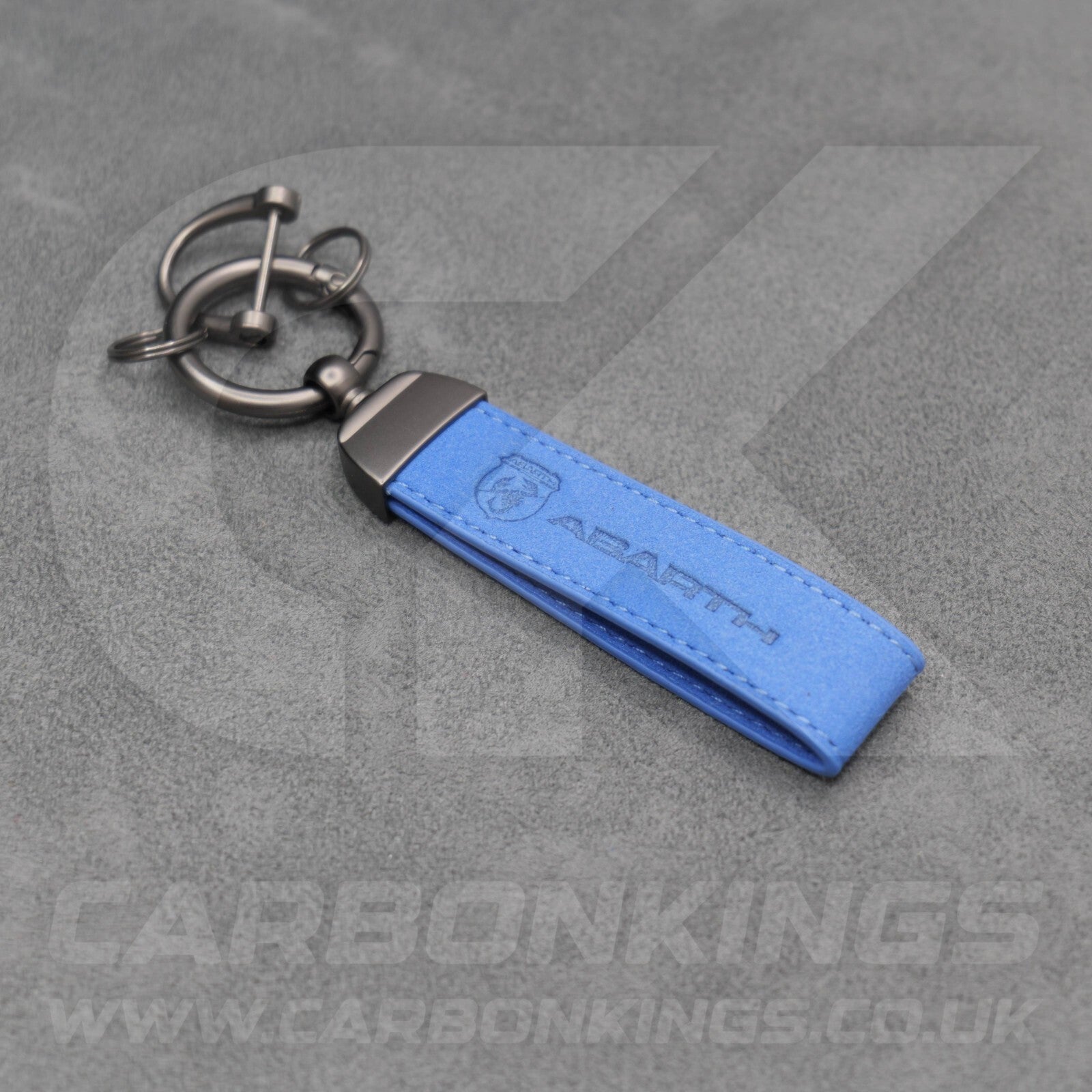 Fiat Abarth Blue Suede Key Ring Chain Alcantara Stitched 500 595 695 Punto