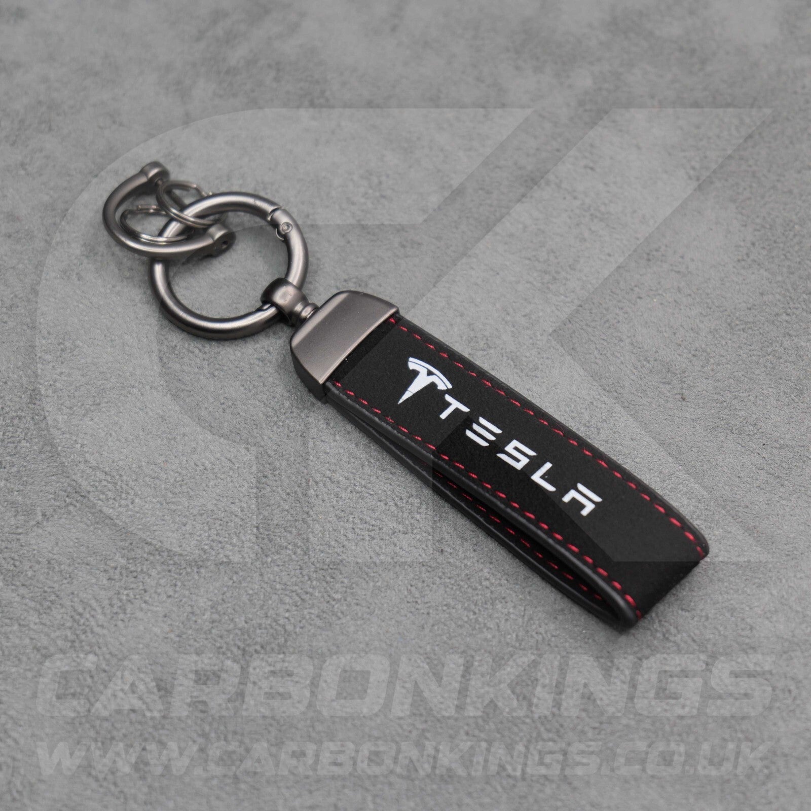 Tesla Suede Key Ring Chain Model S 3 X Y Alcantara Red Stitching Premium