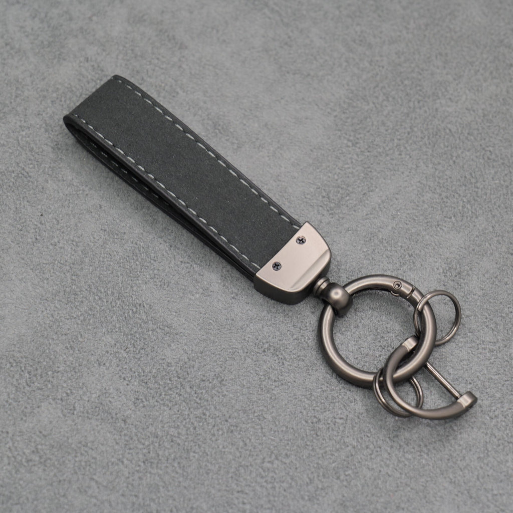 Fiat Abarth Dark Grey Suede Key Ring Chain Alcantara Stitched 500 595 695 Punto
