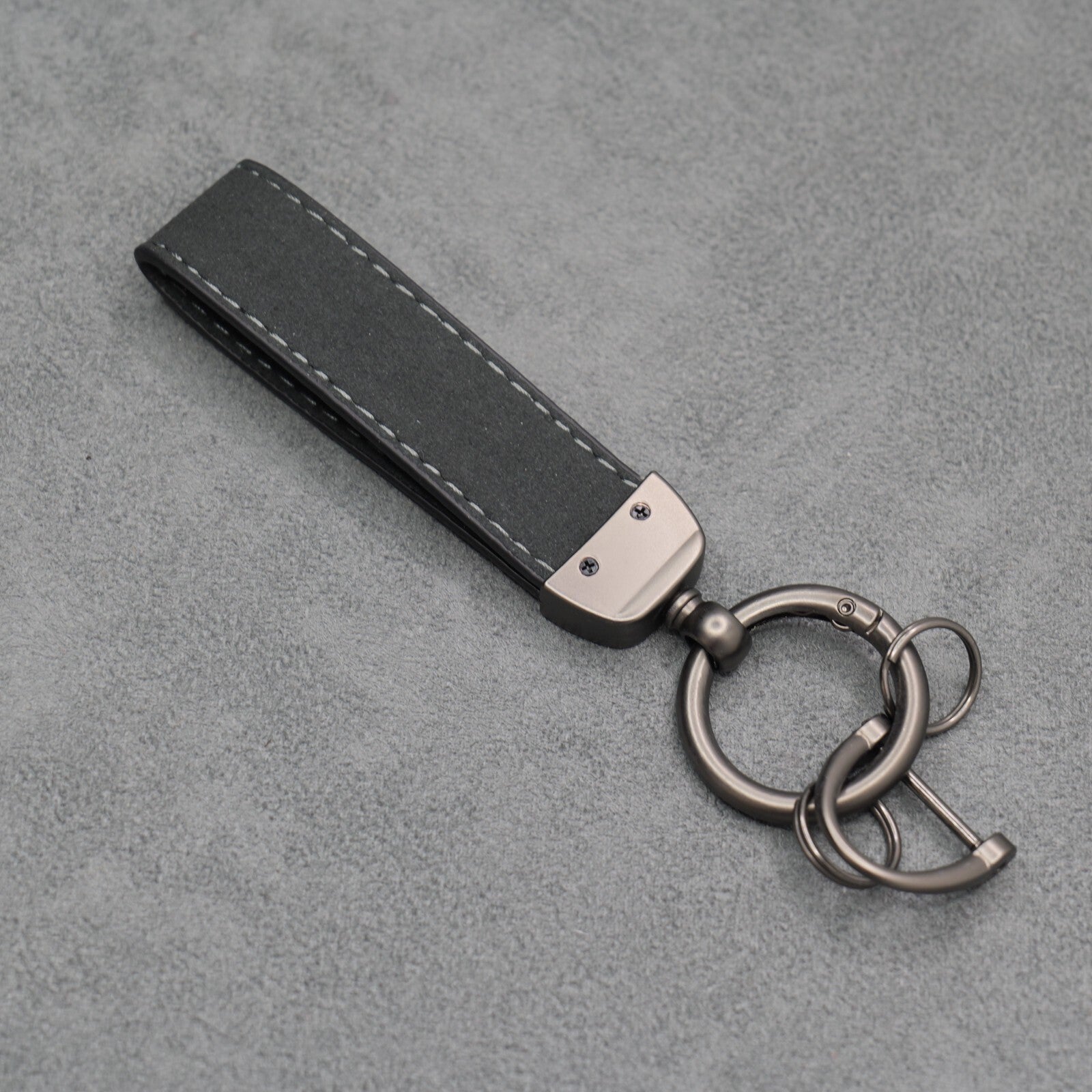 Fiat Abarth Dark Grey Suede Key Ring Chain Alcantara Stitched 500 595 695 Punto