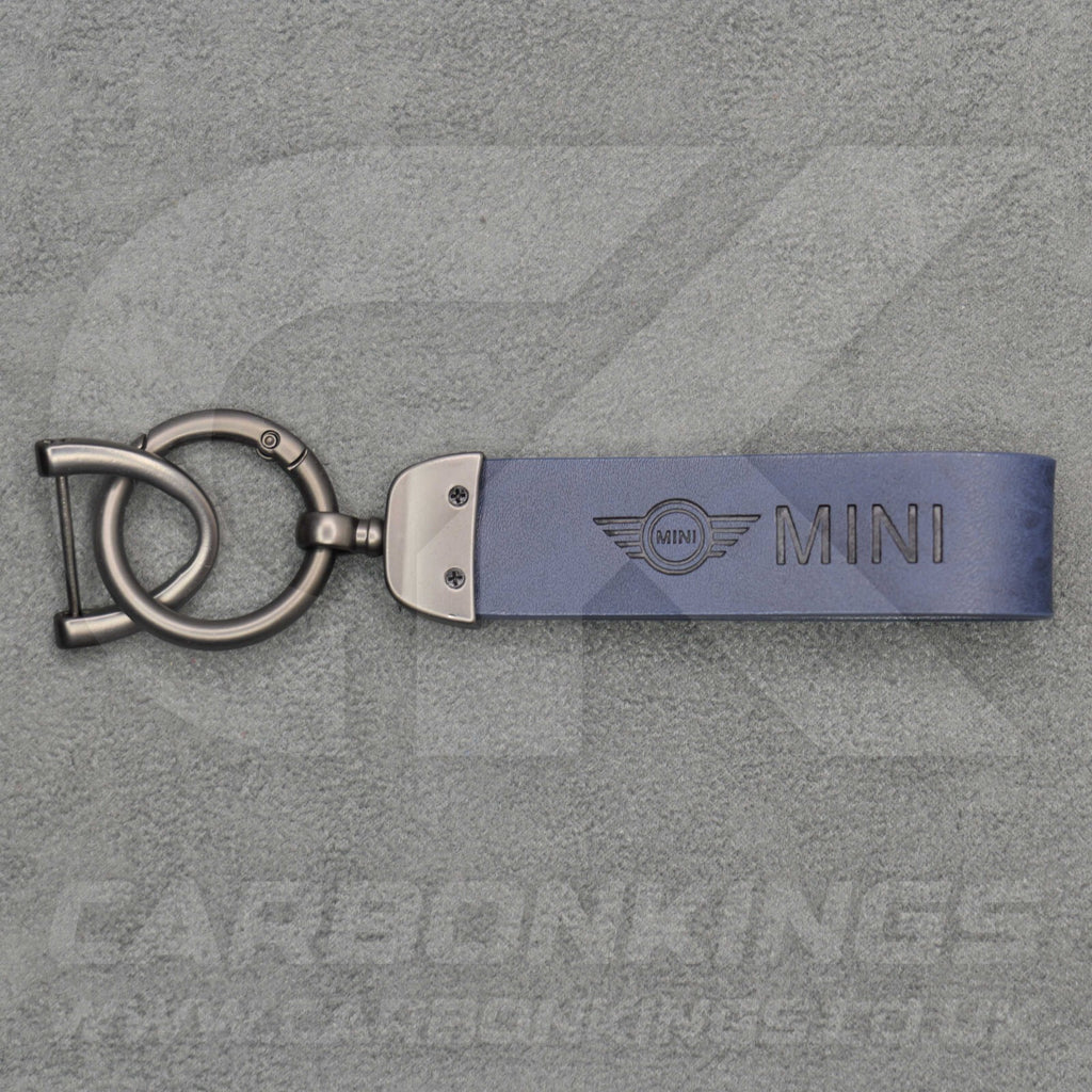 Mini Cooper Blue Leather Key Ring Chain Premium Car Keys One S JCW R55 R56 R57