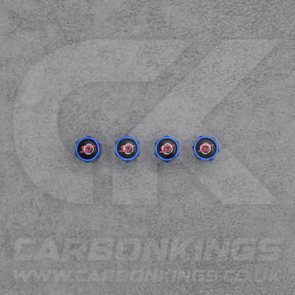 Ford ST Sport Blue Anodised Wheel Valve Dust Caps Set Fiesta Focus Edge Puma