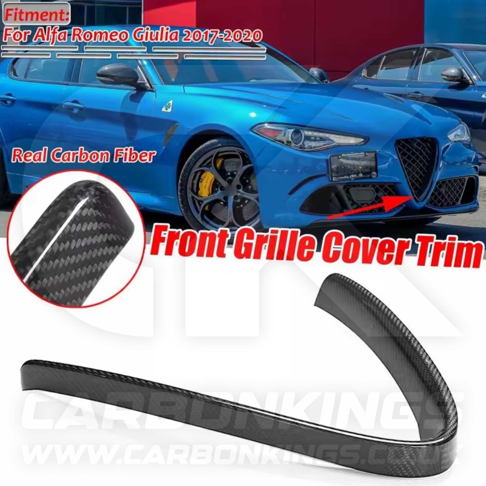 Alfa Romeo Giulia Quadrifoglio Real Carbon Fibre V Shield Grill Frame Cover Trim
