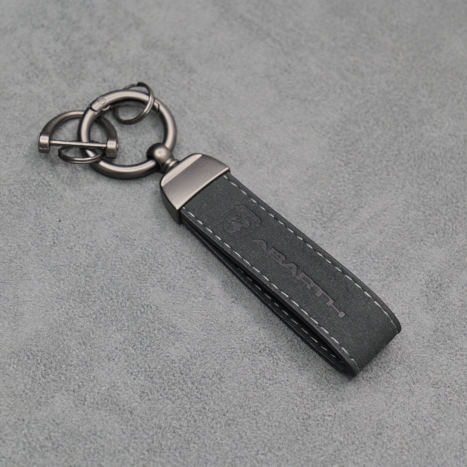 Fiat Abarth Dark Grey Suede Key Ring Chain Alcantara Stitched 500 595 695 Punto