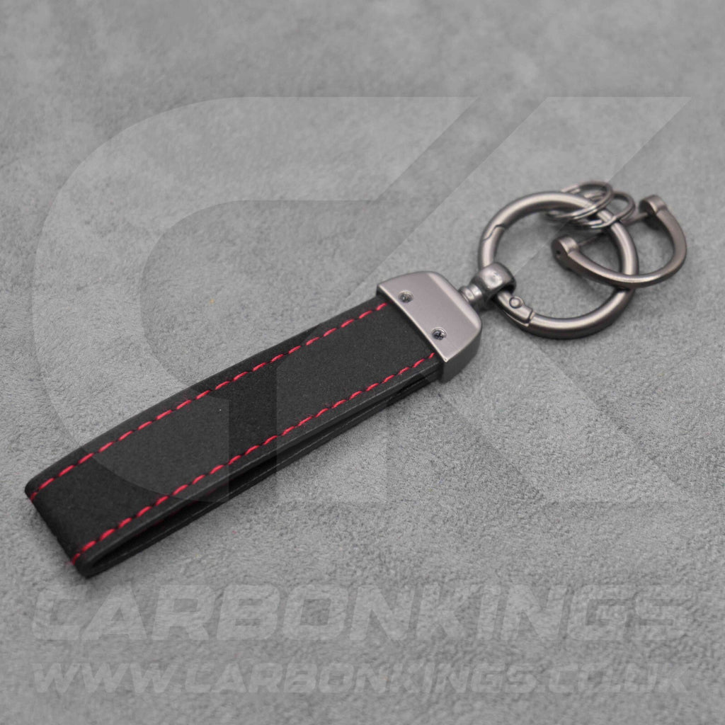 Fiat Abarth Black Suede Key Ring Chain Alcantara Stitched 500 595 695 Punto