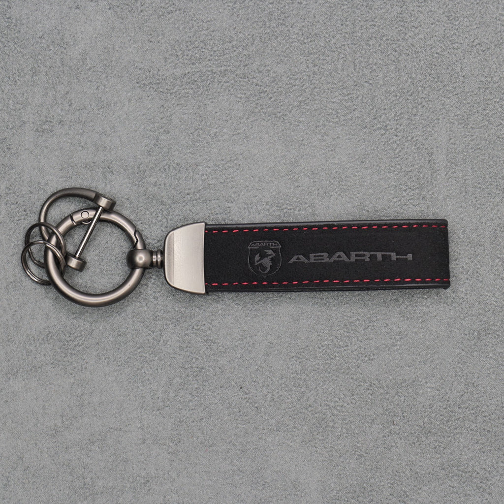 Fiat Abarth Black Suede Key Ring Chain Alcantara Stitched 500 595 695 Punto