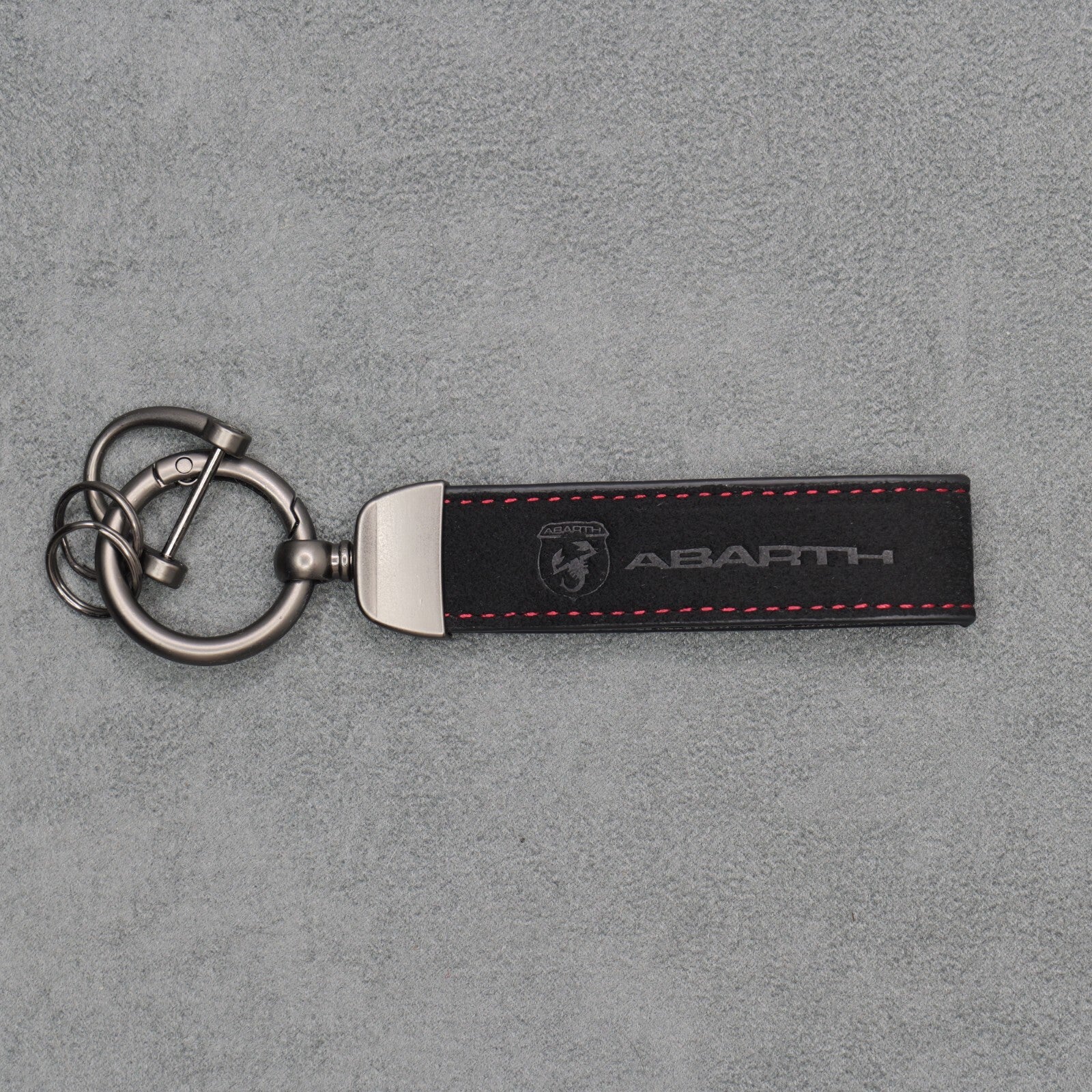 Fiat Abarth Black Suede Key Ring Chain Alcantara Stitched 500 595 695 Punto