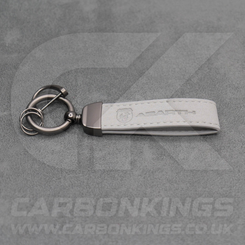 Fiat Abarth Grey Suede Key Ring Chain Alcantara Stitched 500 595 695 Punto