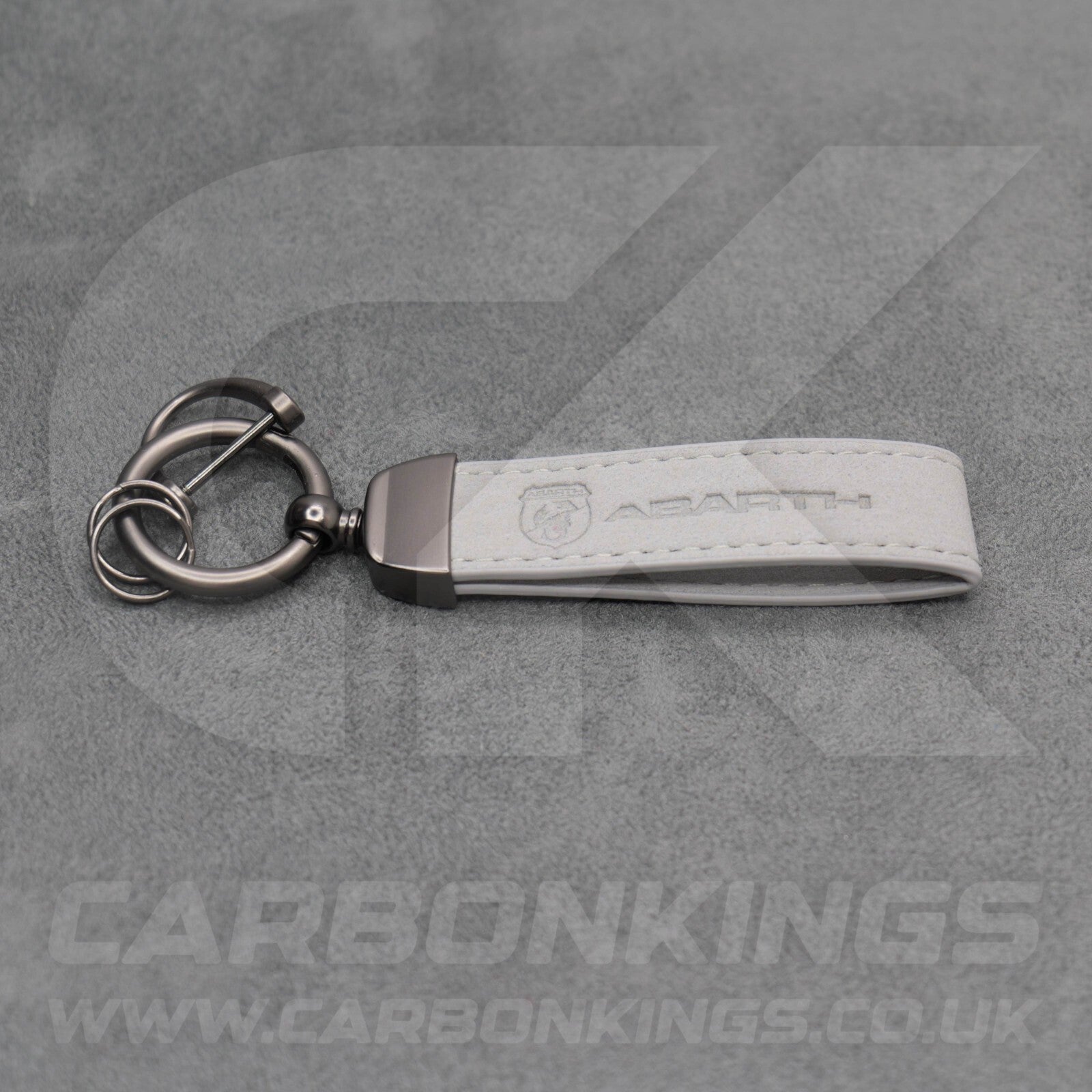 Fiat Abarth Grey Suede Key Ring Chain Alcantara Stitched 500 595 695 Punto