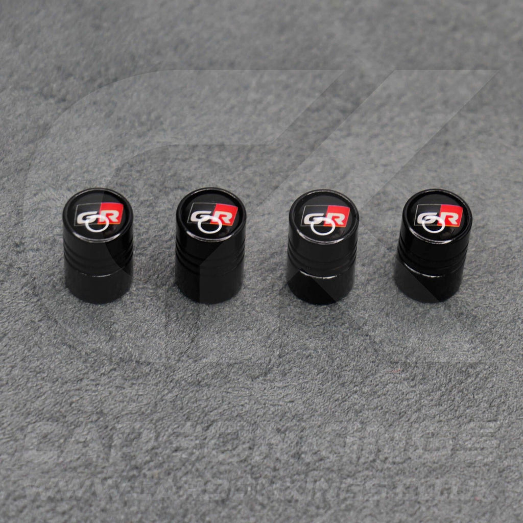 Toyota GR Gazoo Racing Black Anodised Wheel Valve Dust Caps Set Yaris GR86 Supra