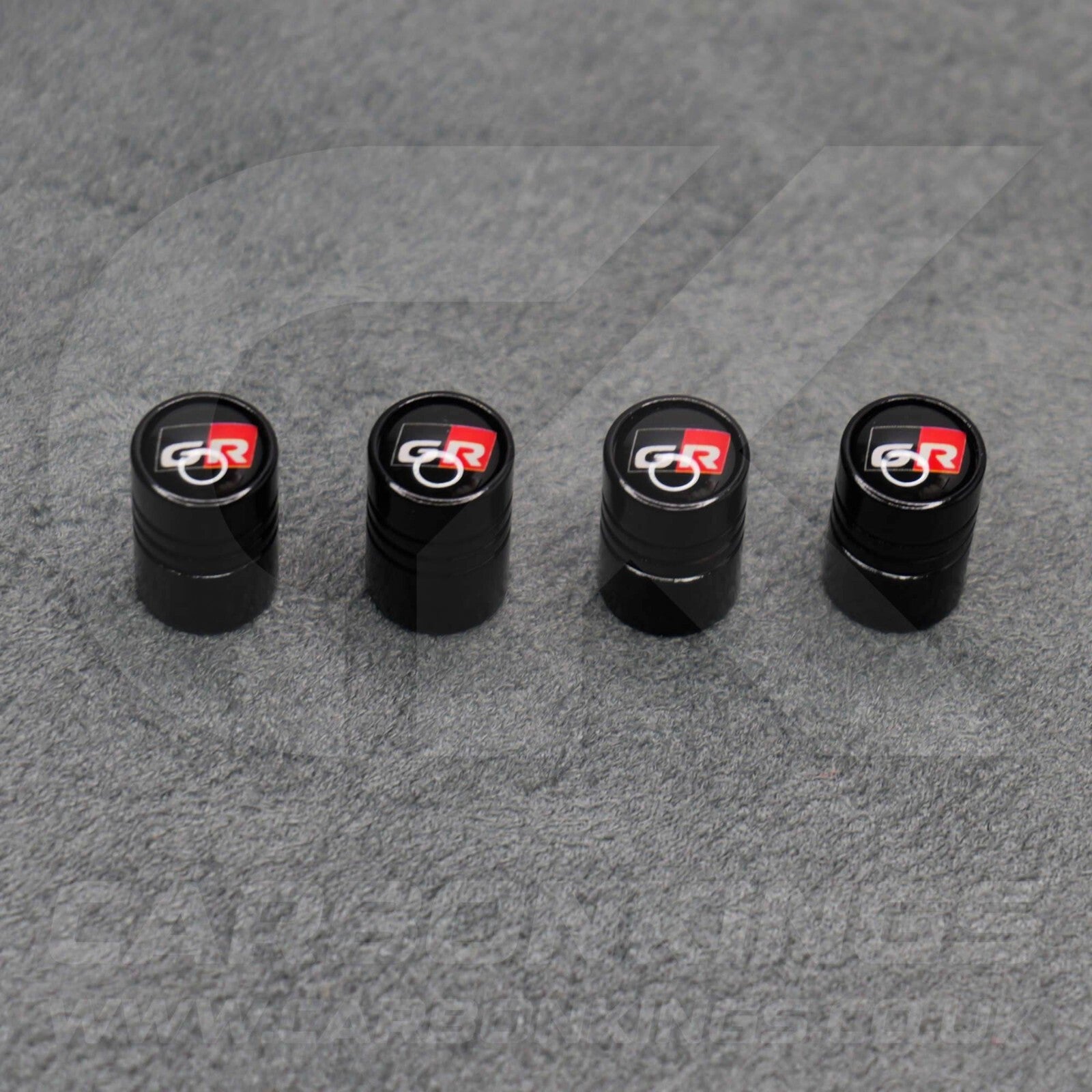 Toyota GR Gazoo Racing Black Anodised Wheel Valve Dust Caps Set Yaris GR86 Supra