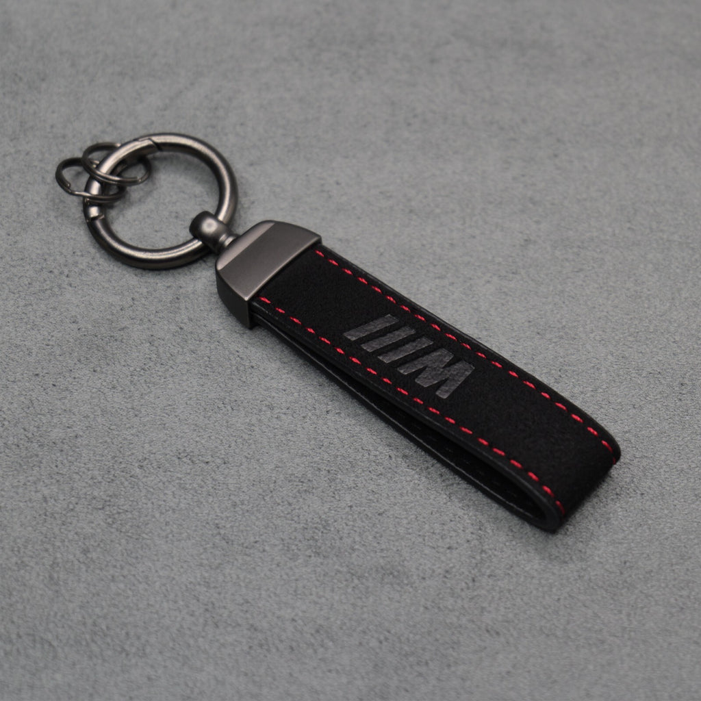 BMW M Performance Black Suede Key Ring Chain Alcantara Red Stitching Premium