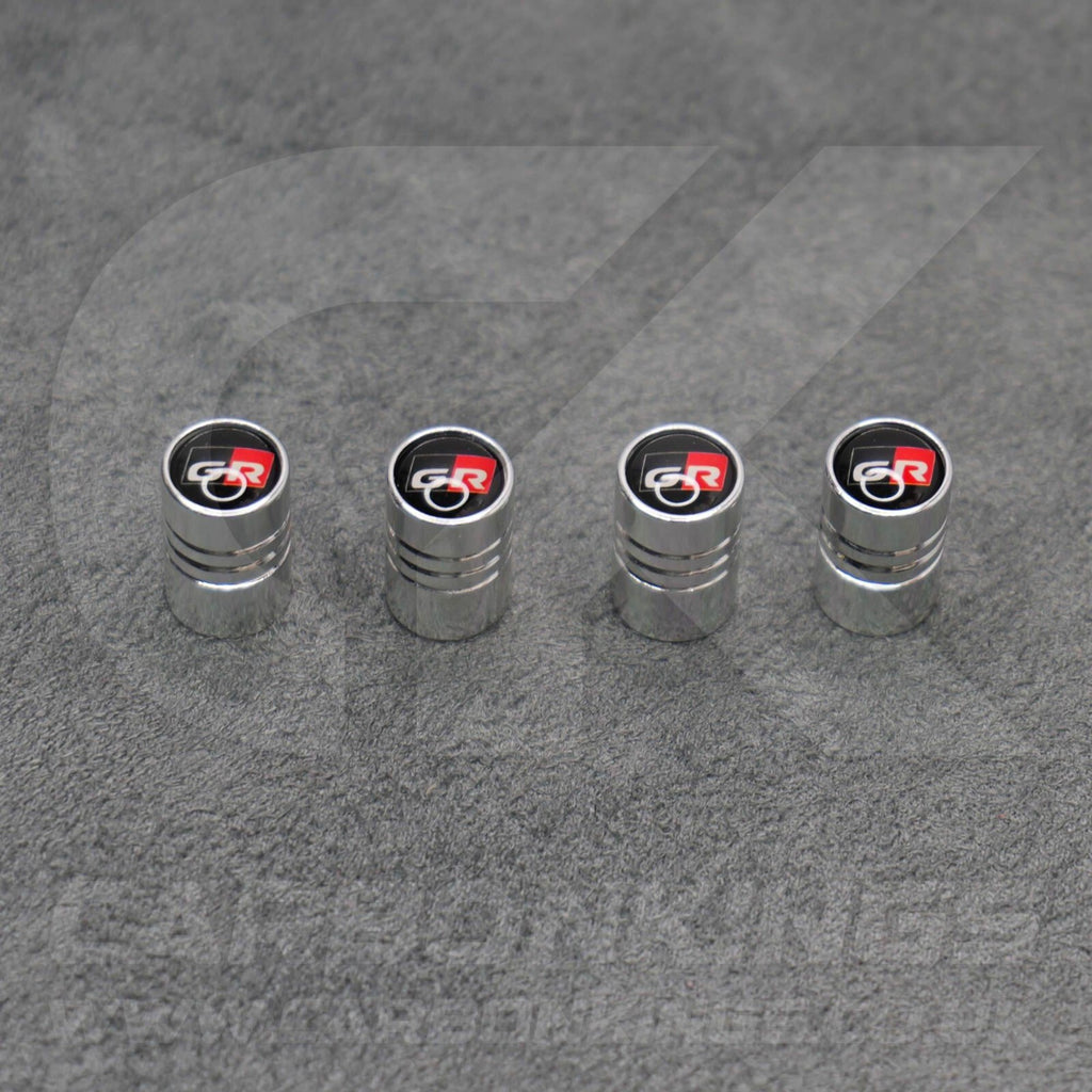 Toyota GR Gazoo Racing Silver Anodised Wheel Valve Dust Caps Yaris GR86 Supra