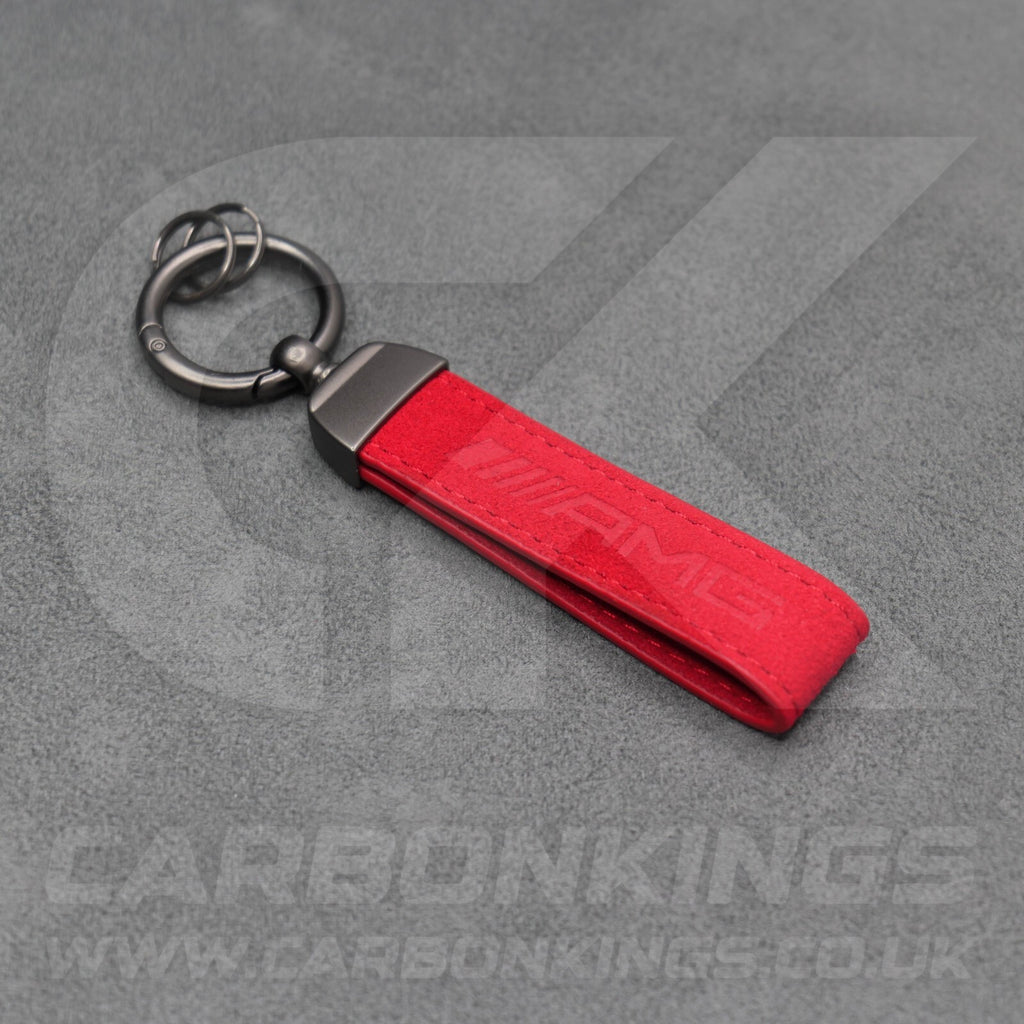 Mercedes AMG Red Suede Key Ring Chain Alcantara Stitched Premium C63 C43 A45 E63