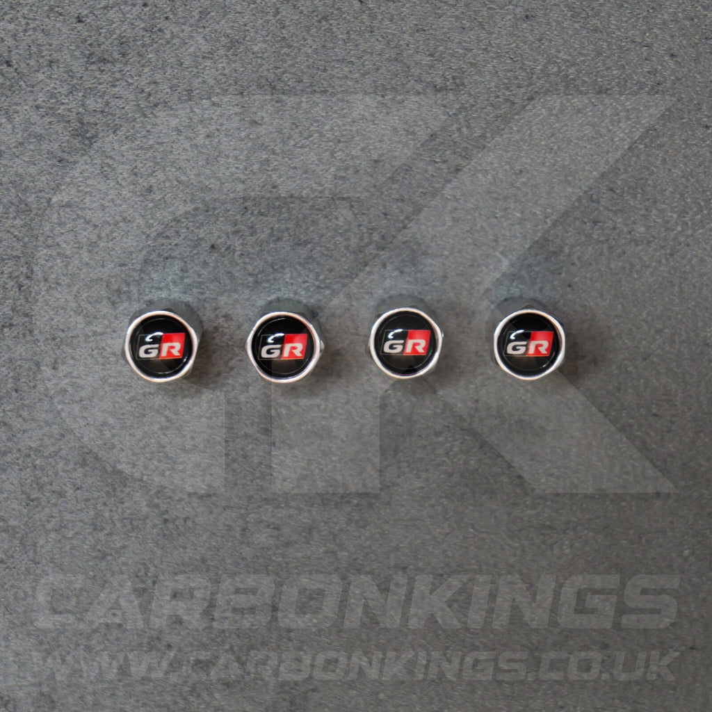 Toyota GR Gazoo Racing Silver Anodised Wheel Valve Dust Caps Yaris GR86 Supra