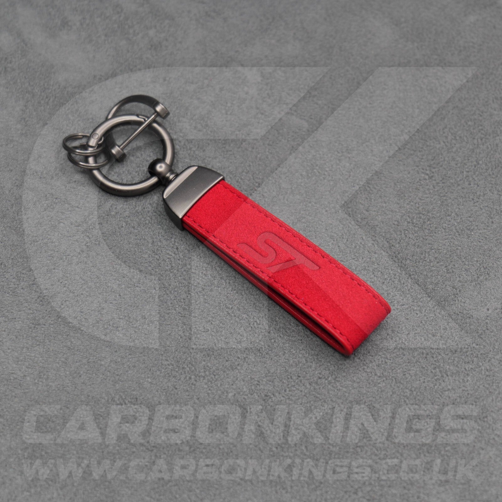 Ford ST Red Suede Key Ring Chain Alcantara Stitched Premium Focus Fiesta Puma