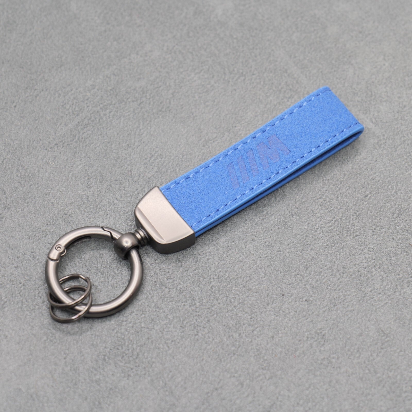 BMW M Performance Blue Suede Key Ring Chain Alcantara Red Stitching Premium