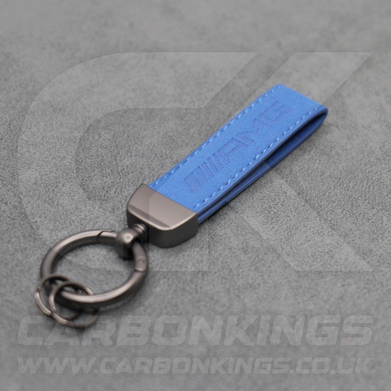 Mercedes AMG Blue Suede Key Ring Chain Alcantara Stitched C63 C43 A45 E63 A35