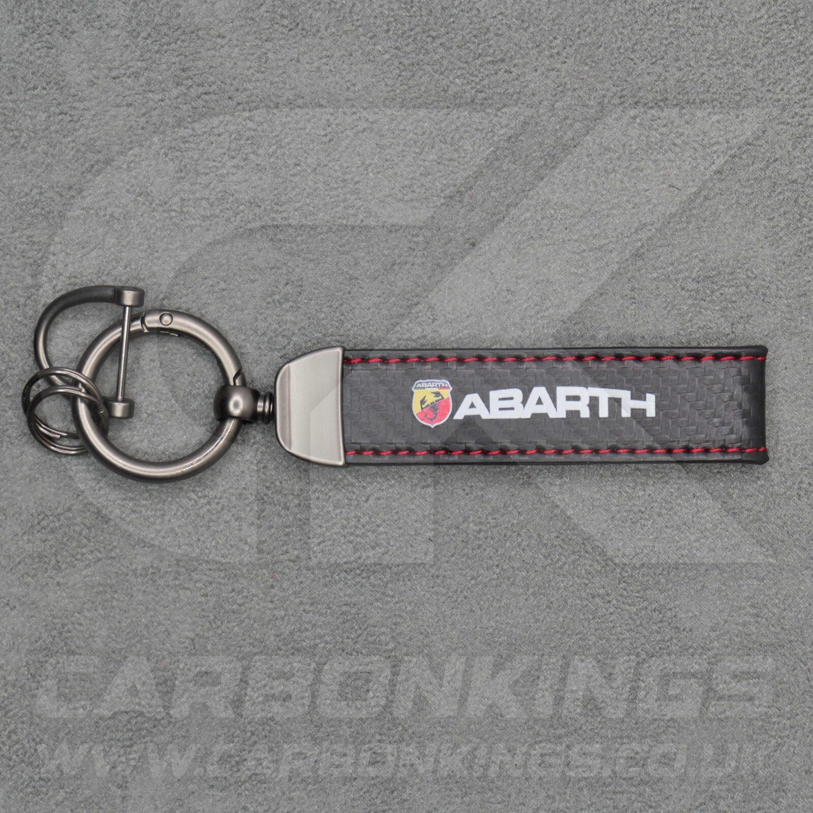 Fiat Abarth Carbon Fibre Red Stitching Key Ring Premium & Durable 500 595 695