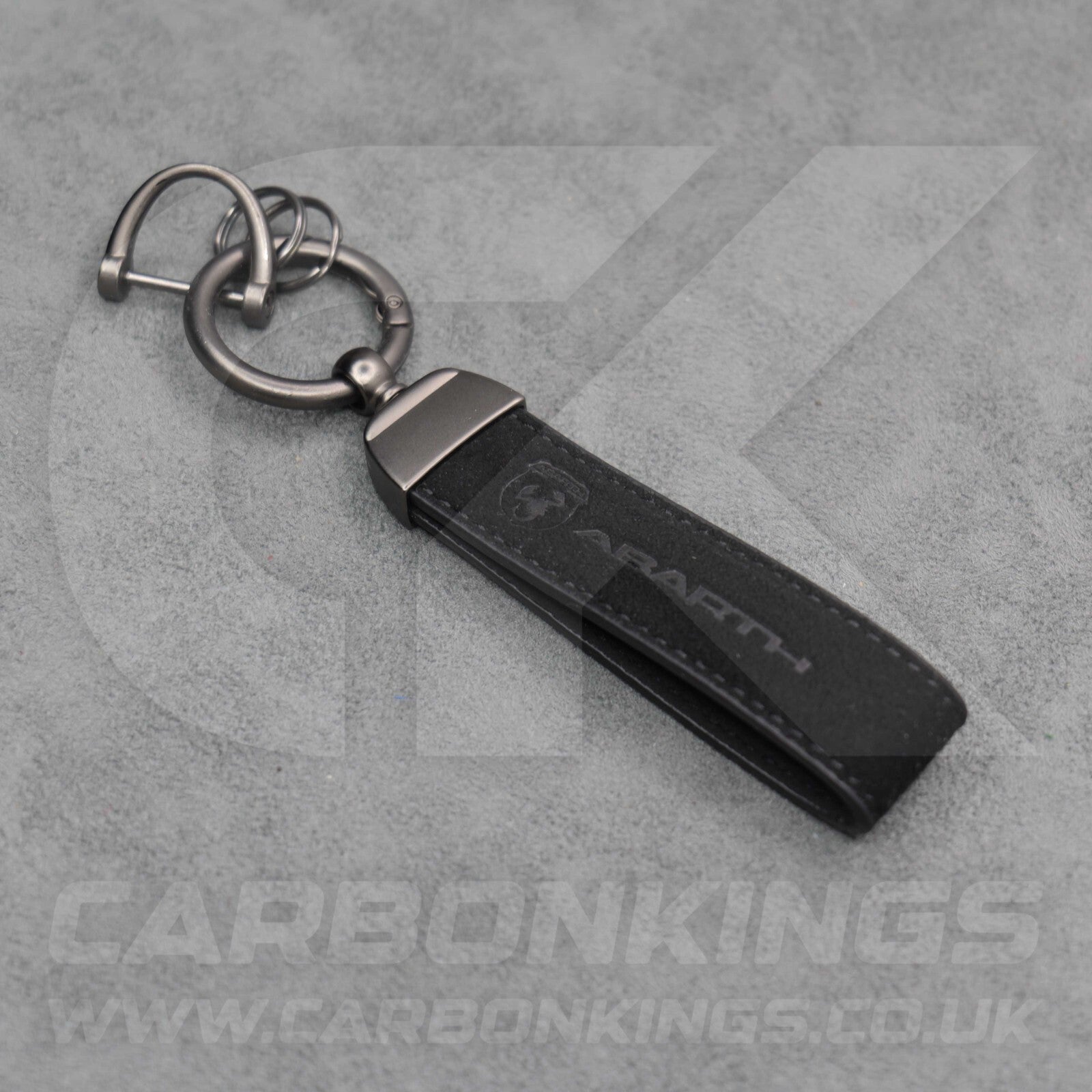 Fiat Abarth Black Suede Key Ring Chain Alcantara Stitched 500 595 695 Punto