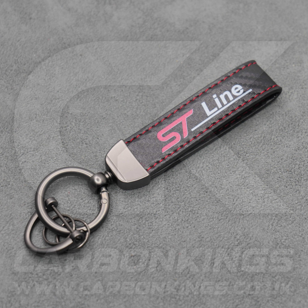 Ford ST Line Carbon Fibre Red Stitching Car Key Ring Chain Focus Fiesta Puma