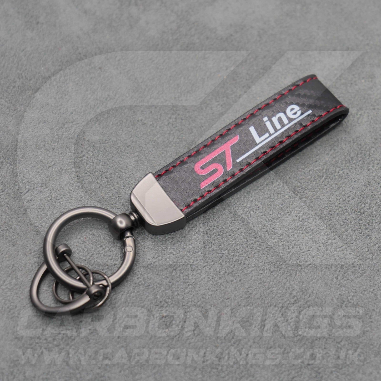 Ford ST Line Carbon Fibre Red Stitching Car Key Ring Chain Focus Fiesta Puma