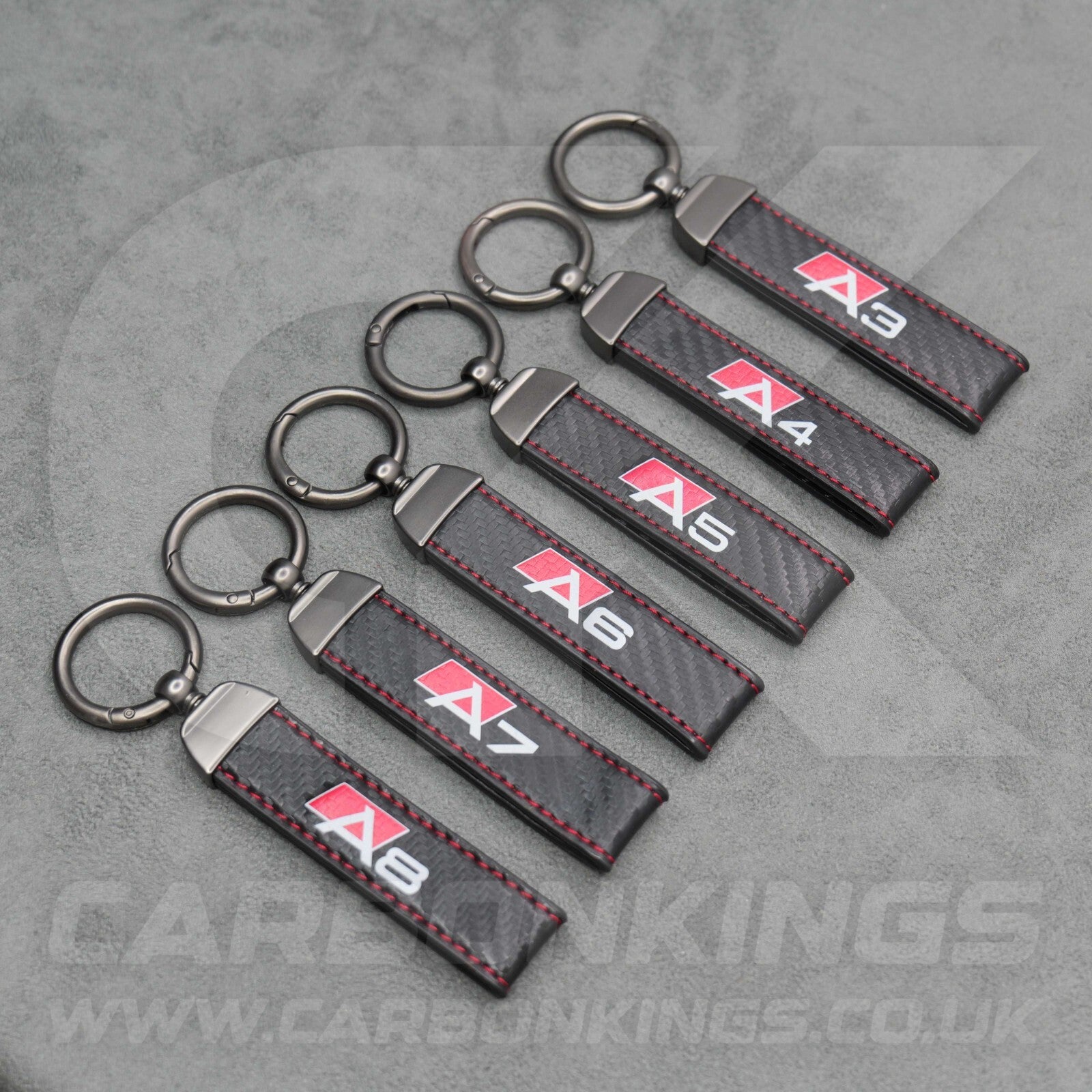 Audi Carbon Fibre Style Red Stitching Key Ring Chain S Line A3 A4 A5 A6 A7 A8