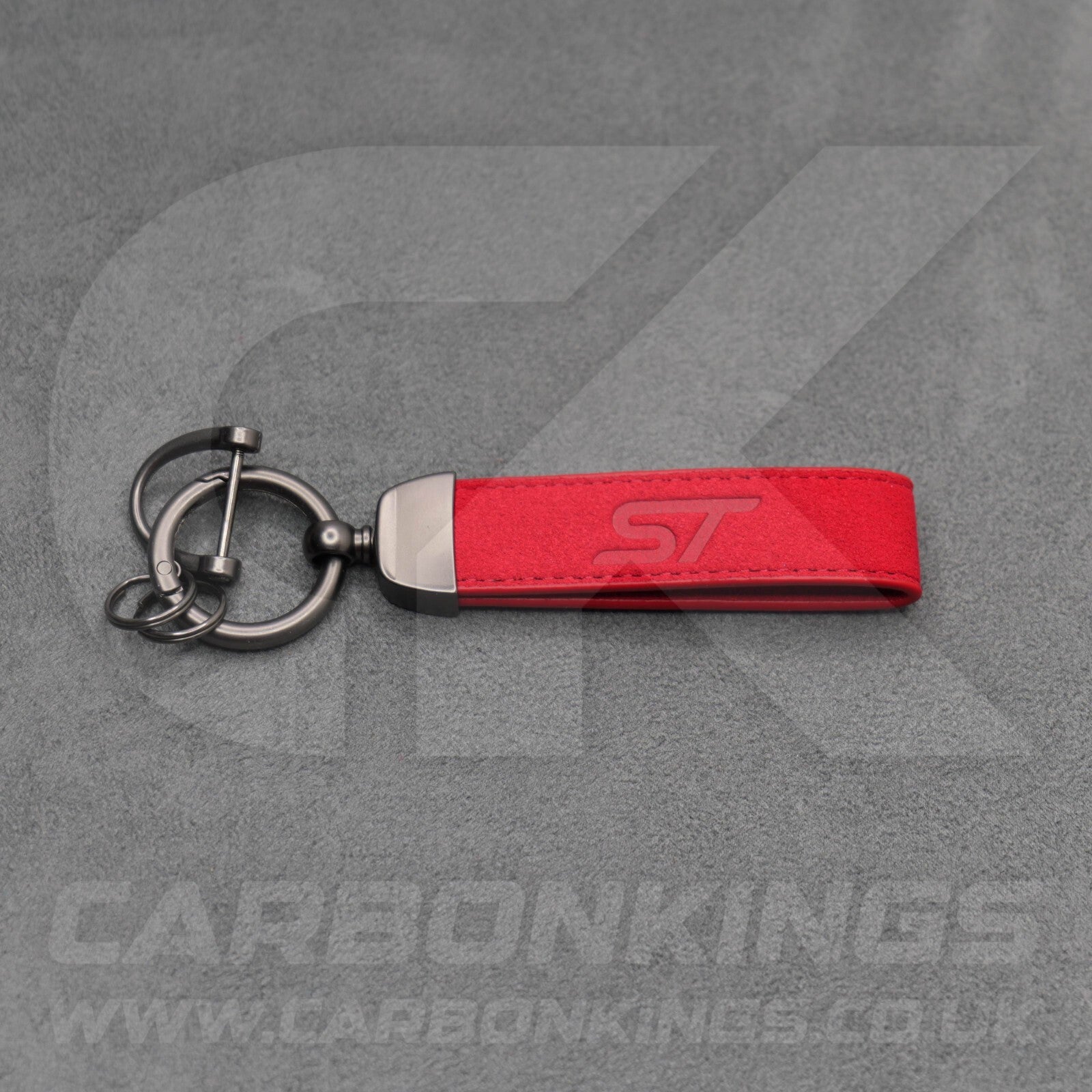 Ford ST Red Suede Key Ring Chain Alcantara Stitched Premium Focus Fiesta Puma