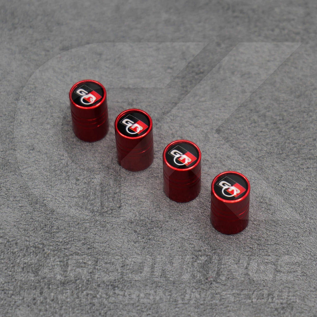 Toyota GR Gazoo Racing Red Anodised Wheel Valve Dust Caps Set Yaris GR86 Supra