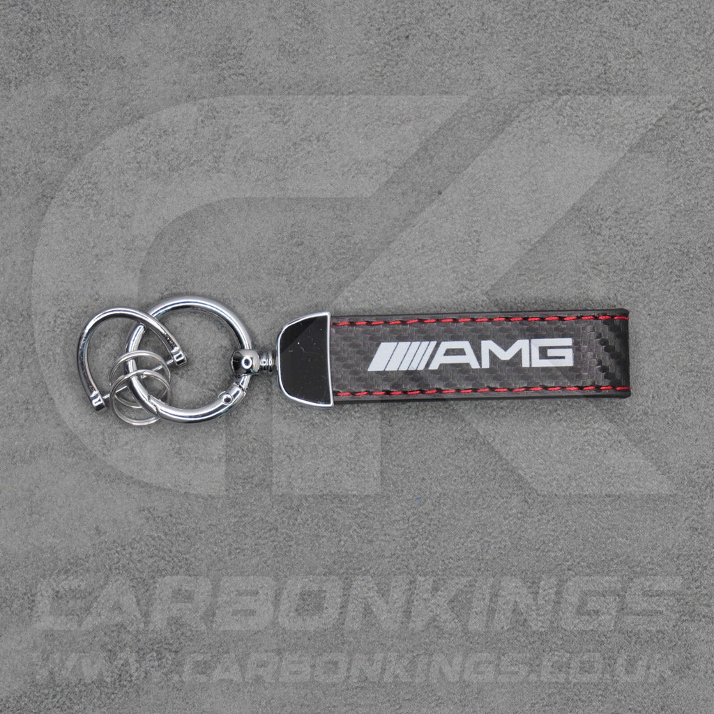 Mercedes AMG Carbon Fibre Key Ring Chain Red Stitching C63 C43 A45 E63 S63 A35