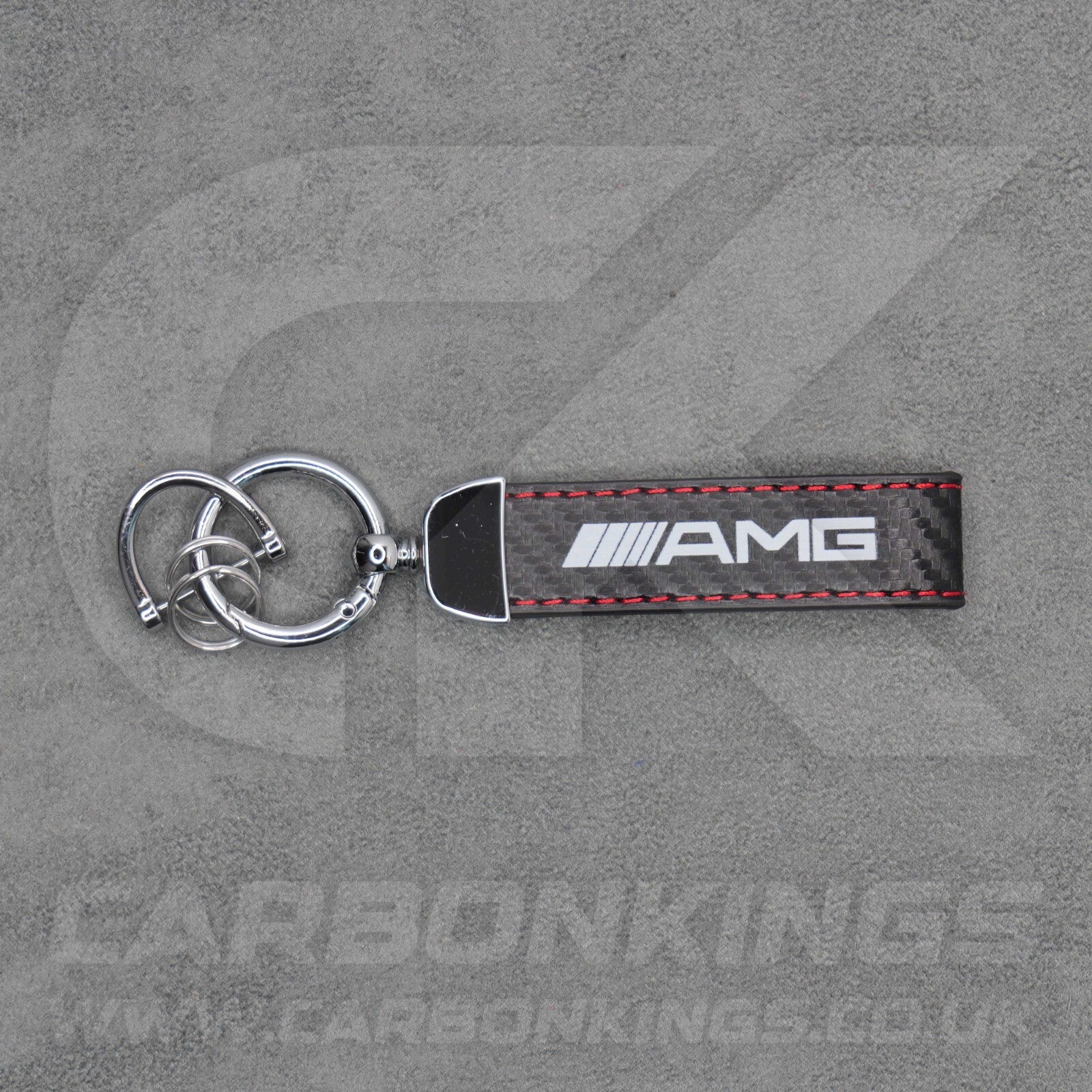 Mercedes AMG Carbon Fibre Key Ring Chain Red Stitching C63 C43 A45 E63 S63 A35