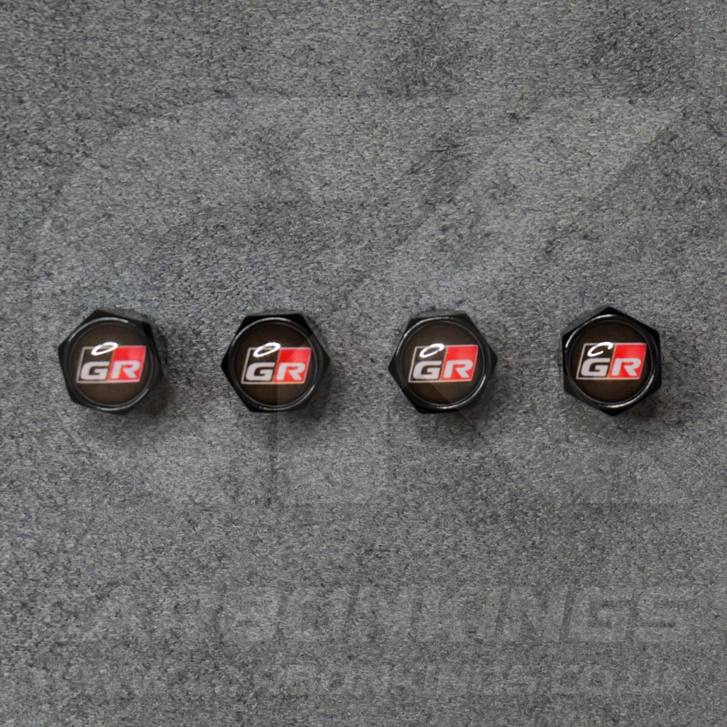 Toyota GR Gazoo Racing Black Anodised Wheel Valve Dust Caps Set Yaris GR86 Supra
