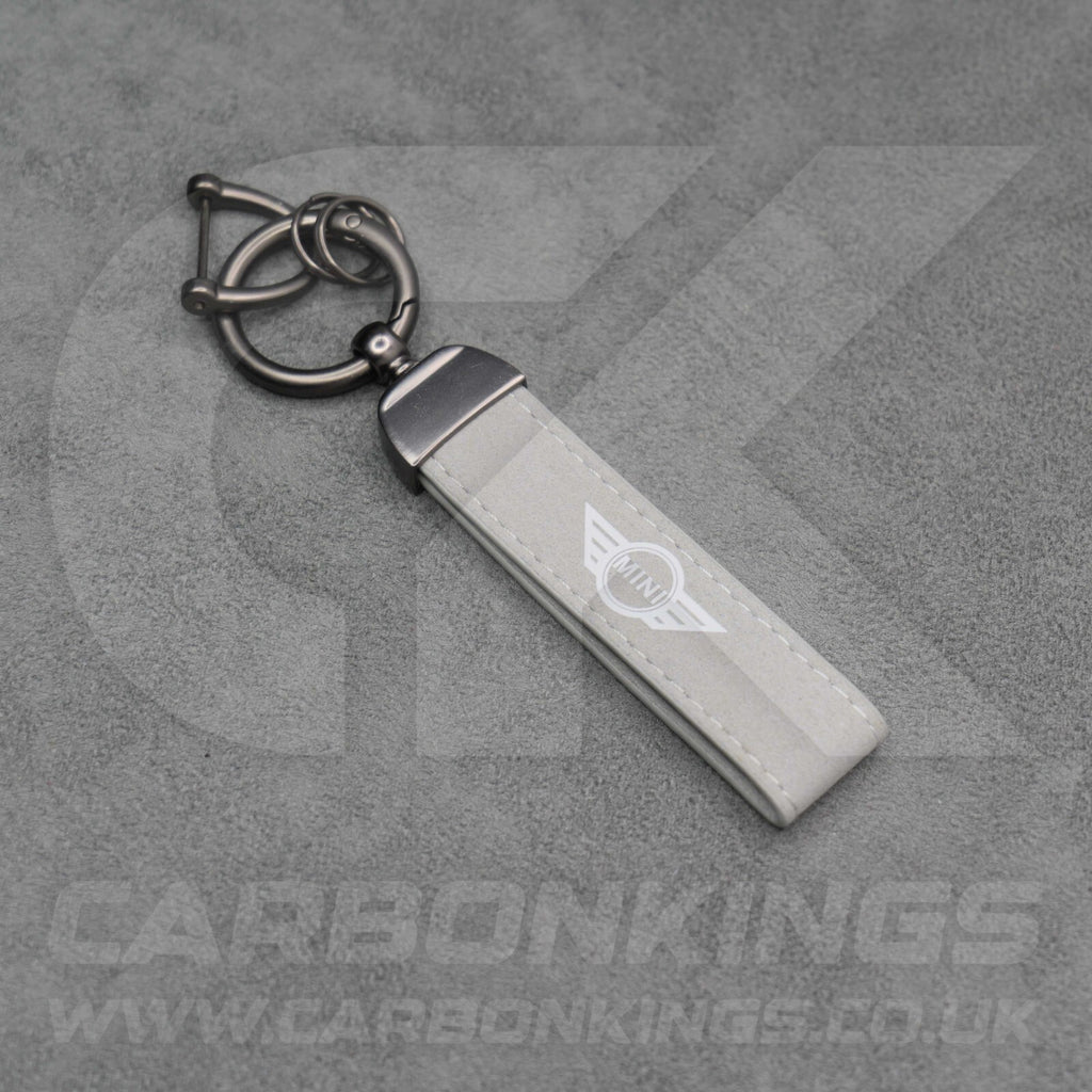 Mini Cooper Grey Suede Key Ring Chain JCW Alcantara Stitched Premium Car Keys