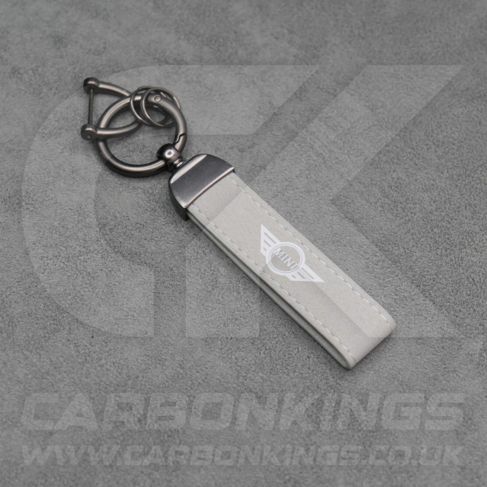 Mini Cooper Grey Suede Key Ring Chain JCW Alcantara Stitched Premium Car Keys