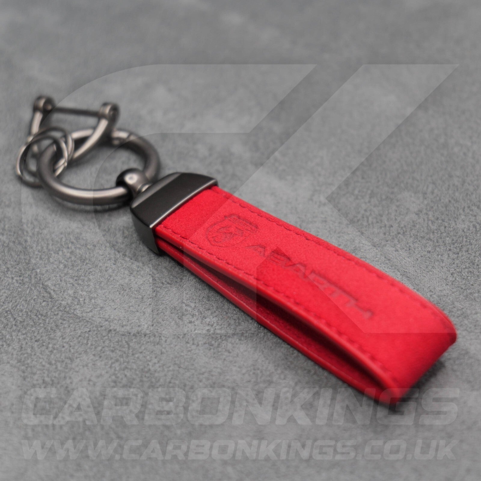 Fiat Abarth Red Suede Key Ring Chain Alcantara Stitched 500 595 695 Punto