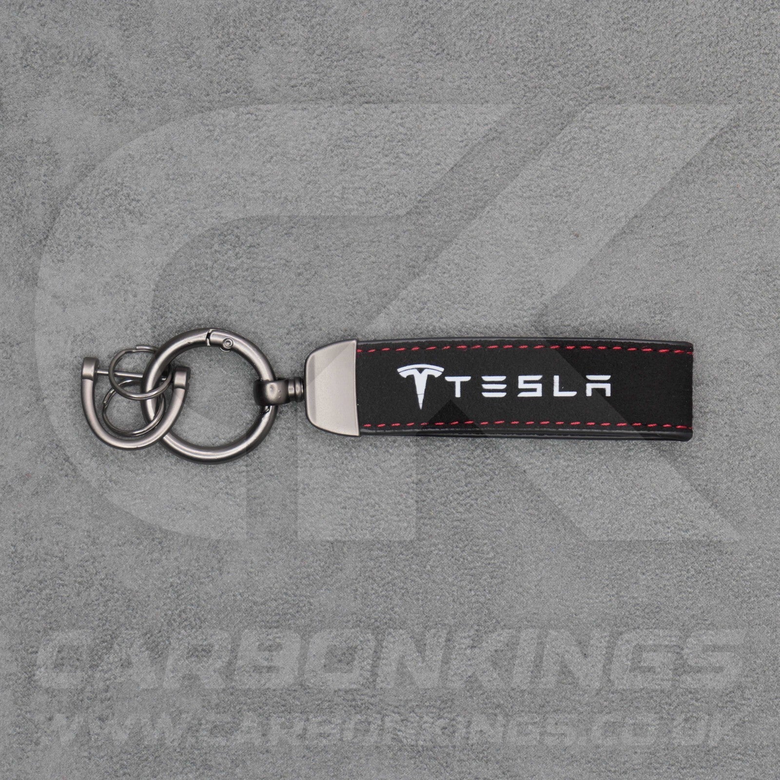 Tesla Suede Key Ring Chain Model S 3 X Y Alcantara Red Stitching Premium