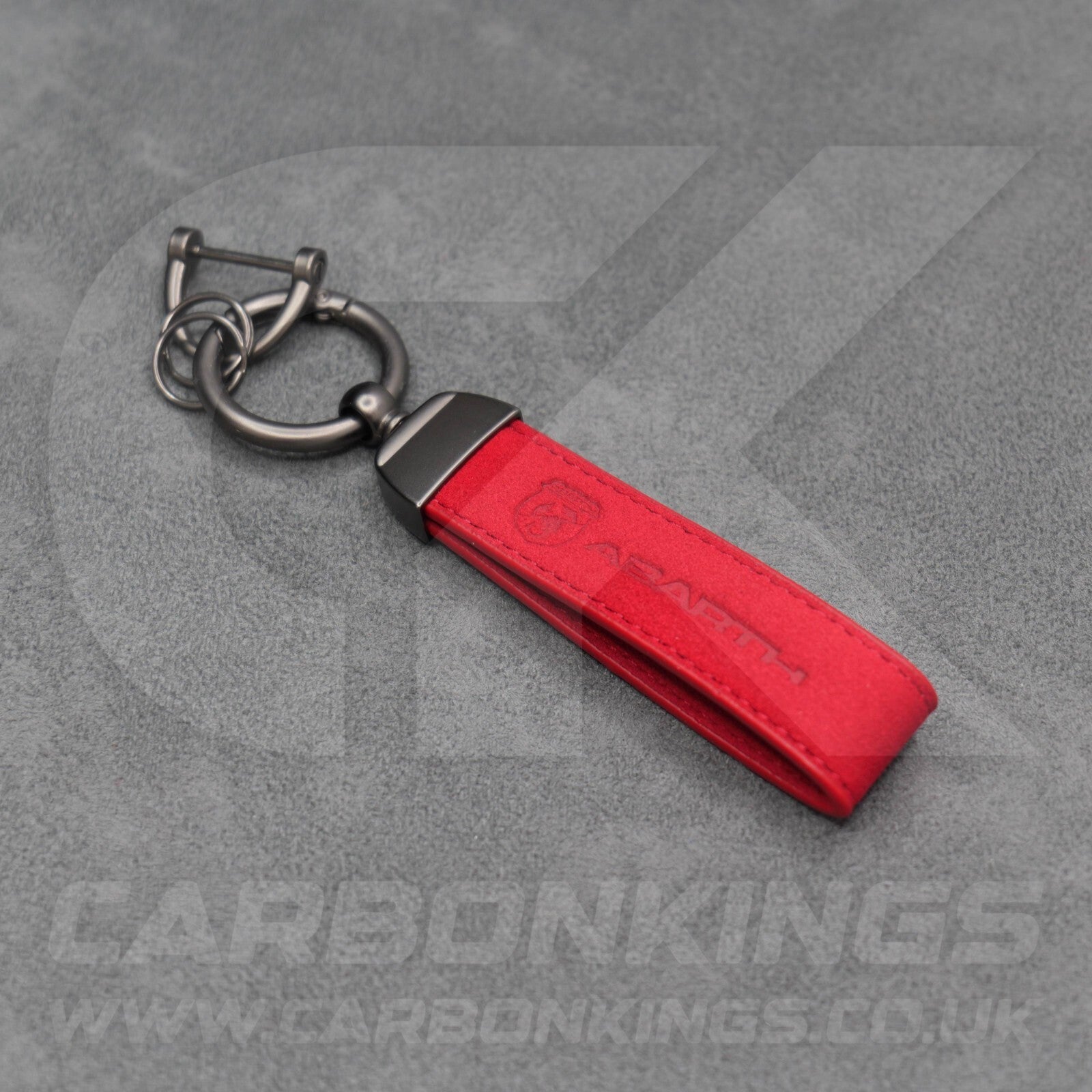 Fiat Abarth Red Suede Key Ring Chain Alcantara Stitched 500 595 695 Punto