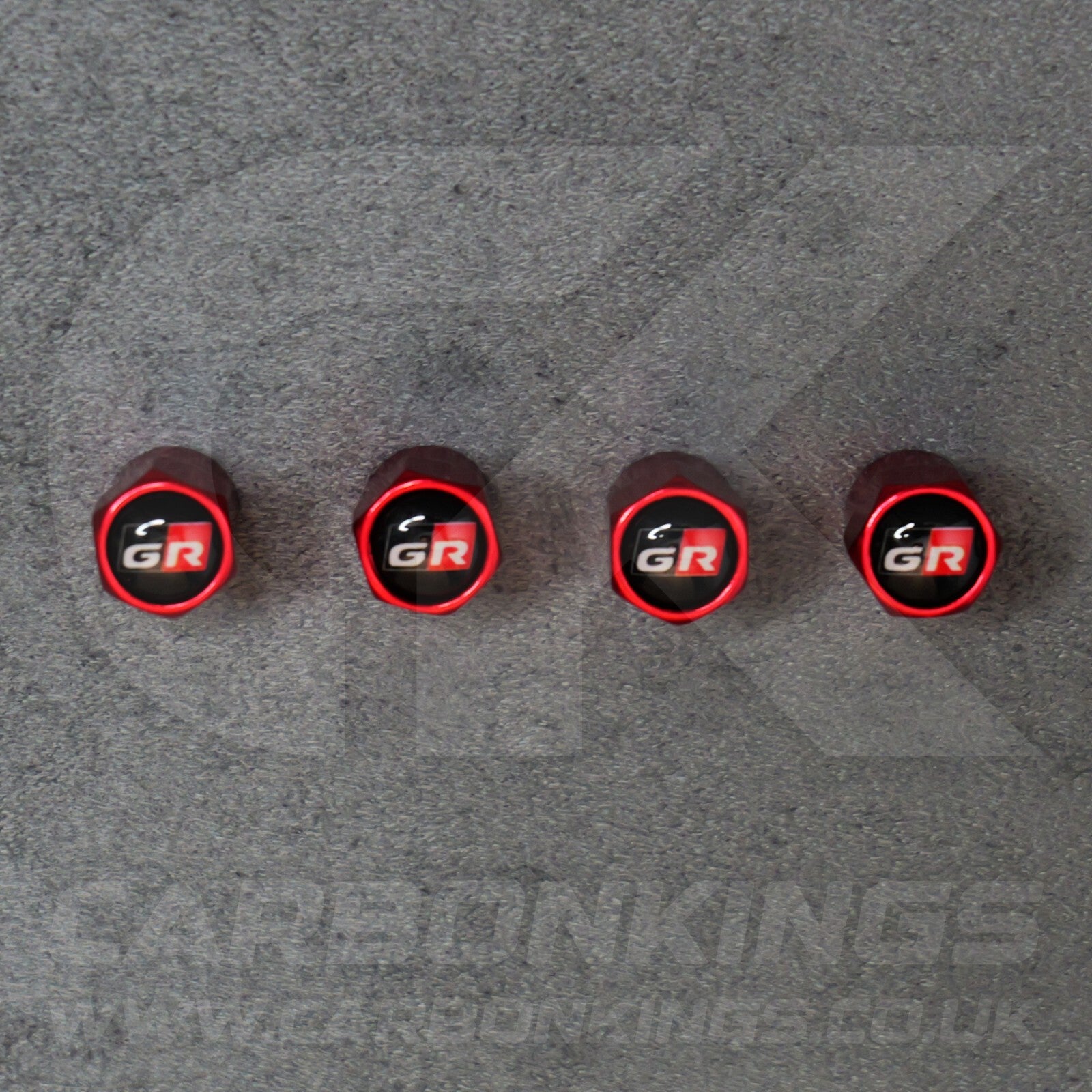 Toyota GR Gazoo Racing Red Anodised Wheel Valve Dust Caps Set Yaris GR86 Supra