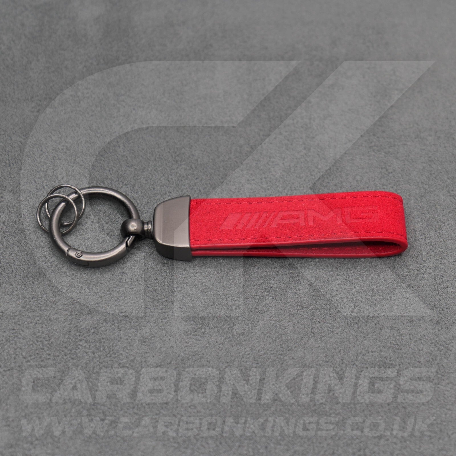 Mercedes AMG Red Suede Key Ring Chain Alcantara Stitched Premium C63 C43 A45 E63