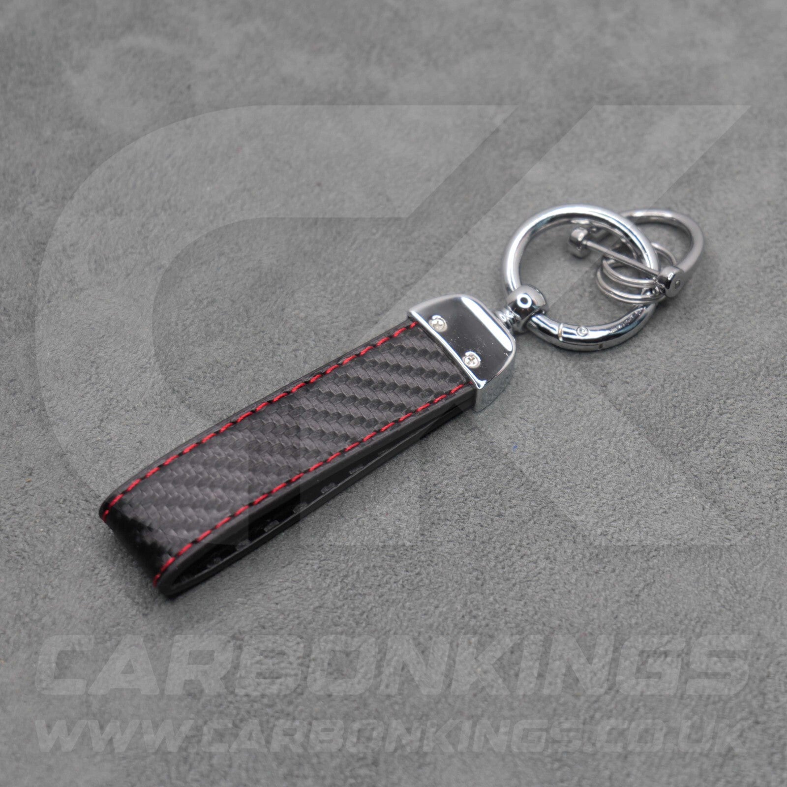Mercedes AMG Carbon Fibre Key Ring Chain Red Stitching C63 C43 A45 E63 S63 A35