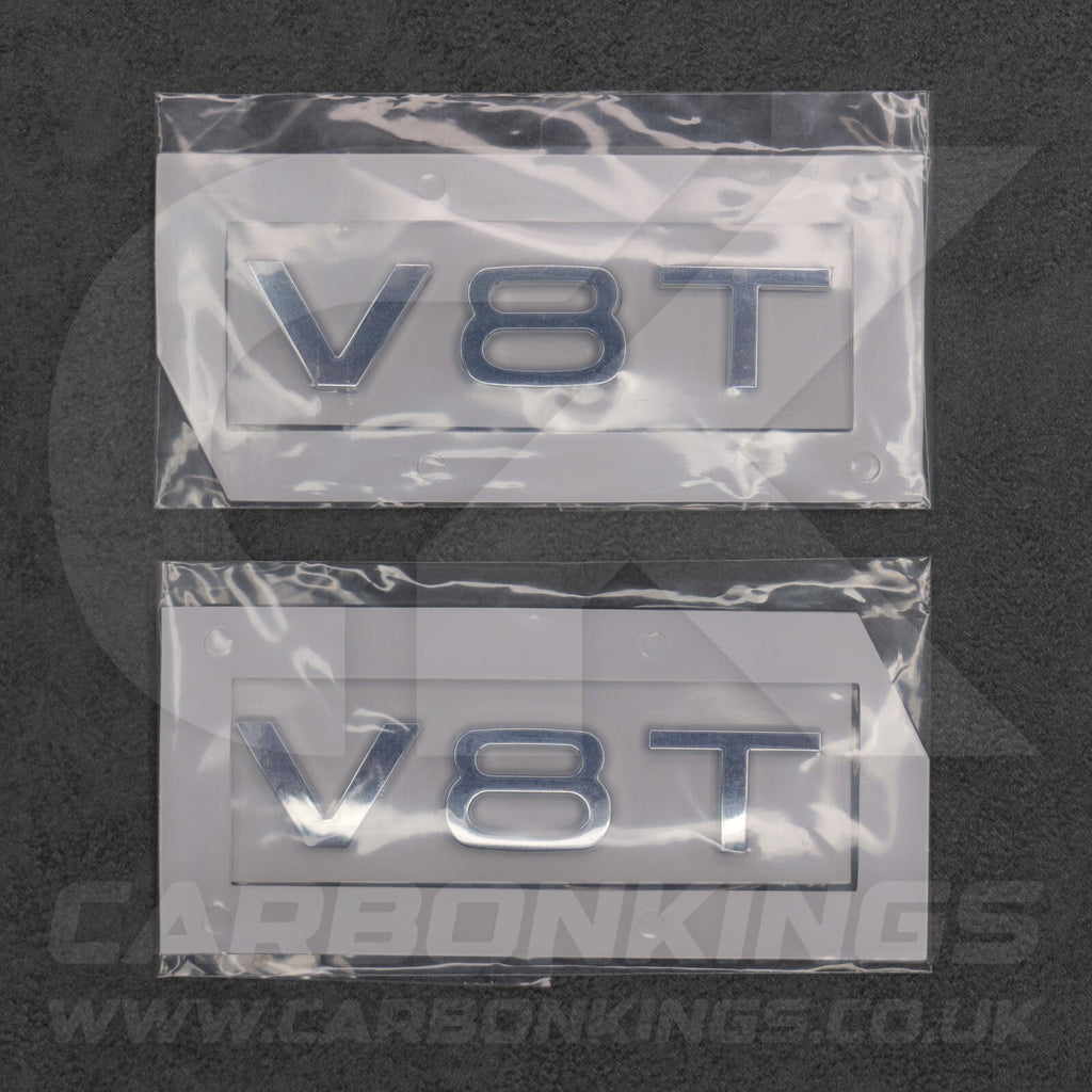 2x Chrome Silver V8T Side Wing Badge Emblems Audi SQ7 S6 S5 RS4 RS5 RS6 RS7 S8