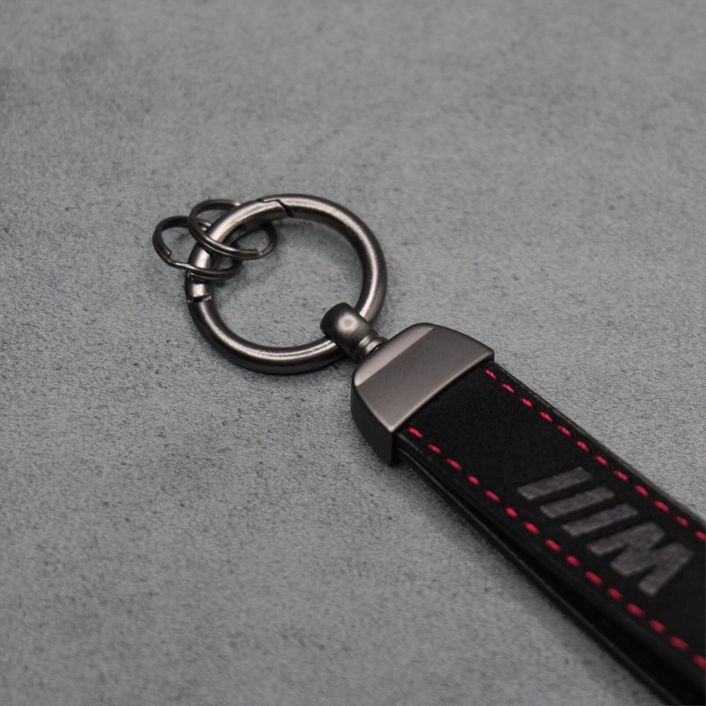 BMW M Performance Black Suede Key Ring Chain Alcantara Red Stitching Premium