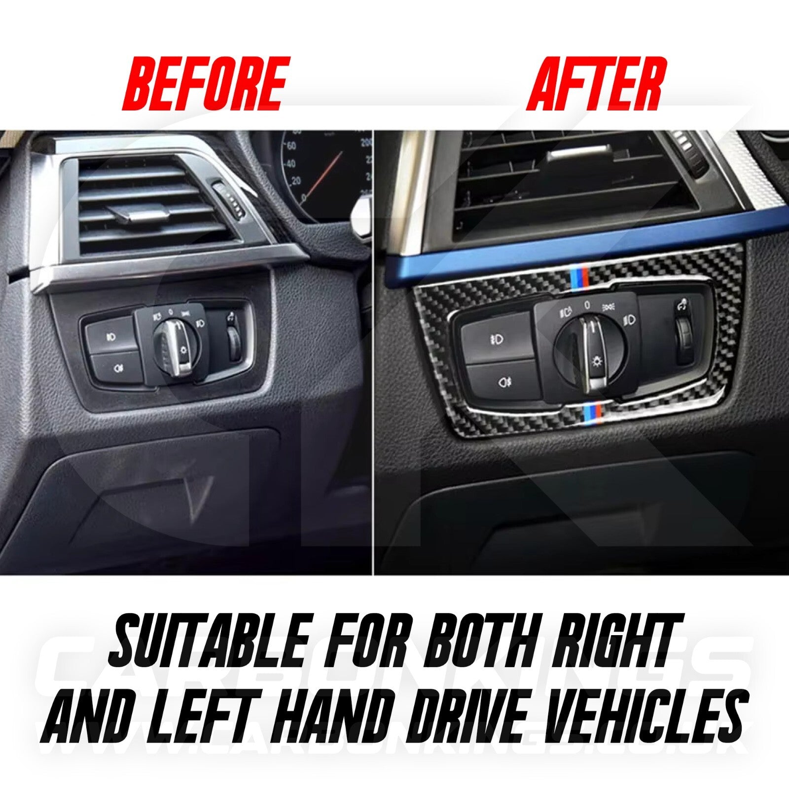 BMW Carbon Fibre M Stripe Headlight Switch Trim F30 F34 F80 M3 F82 M4 M5 F87 M2