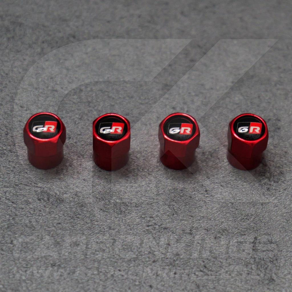 Toyota GR Gazoo Racing Red Anodised Wheel Valve Dust Caps Set Yaris GR86 Supra