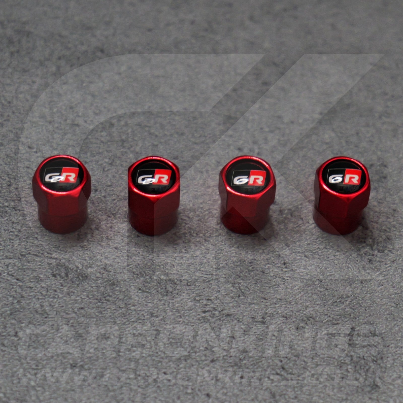 Toyota GR Gazoo Racing Red Anodised Wheel Valve Dust Caps Set Yaris GR86 Supra