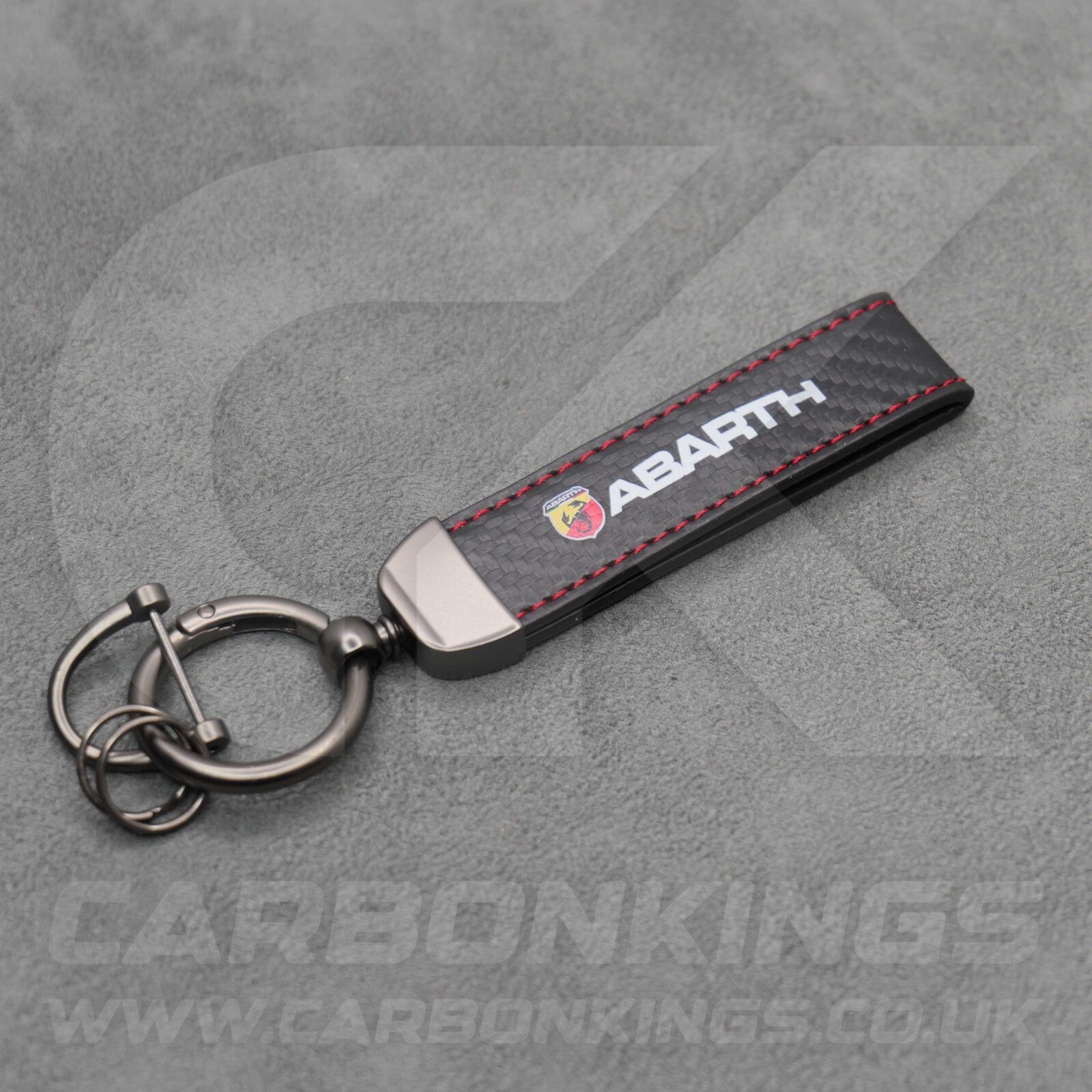 Fiat Abarth Carbon Fibre Red Stitching Key Ring Premium & Durable 500 595 695