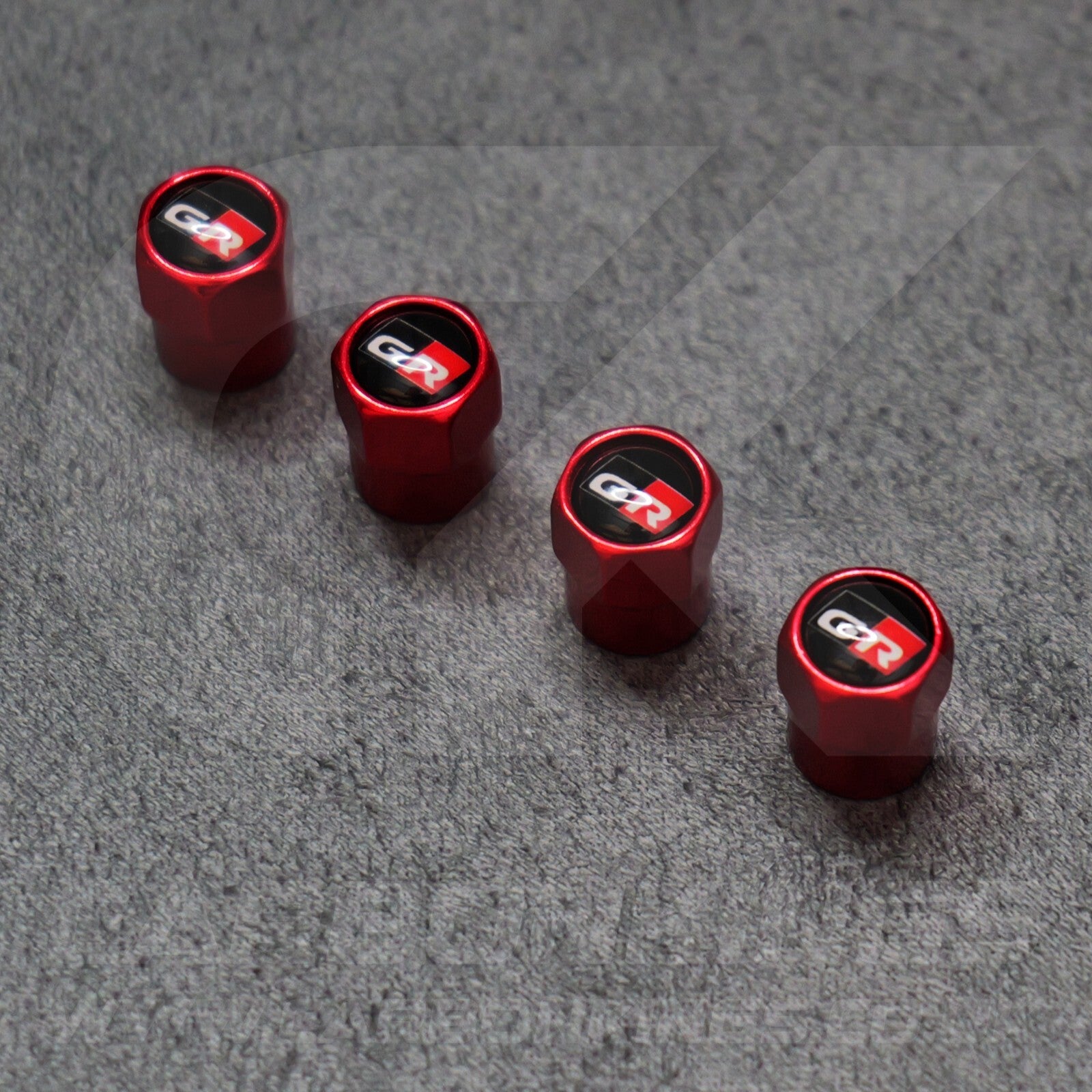 Toyota GR Gazoo Racing Red Anodised Wheel Valve Dust Caps Set Yaris GR86 Supra